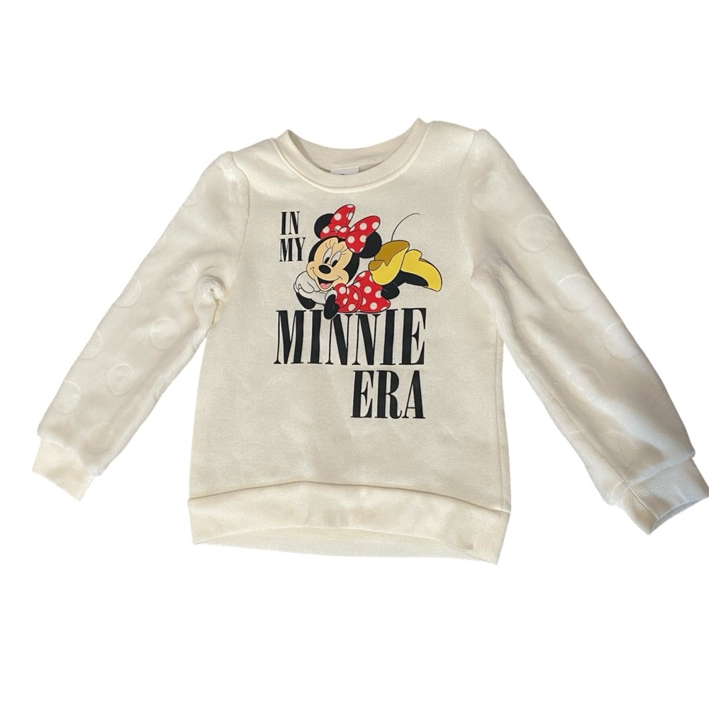 Disney Minnie Mouse Girls Sweatshirt 4T Cream‎ In My Minnie Era Fleece Pullover